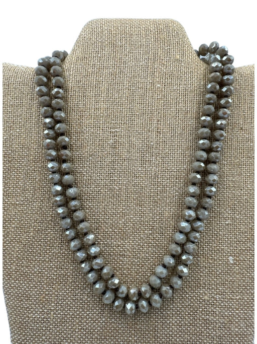 Tan & brown Stone Beads Silk Cord Faceted Necklace Tan & brown