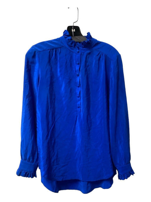 Amanda Uprichard Size S Royal Blue Silk Long Sleeve Half Button Hi Lo Top Royal Blue / S