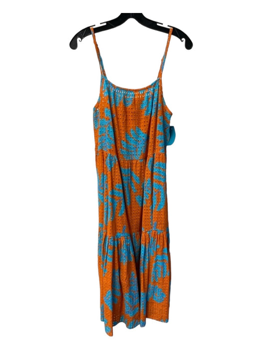 Solid & Striped Size XS Orange & Teal Print Cotton Round Neck Perforated Dress Orange & Teal Print / XS