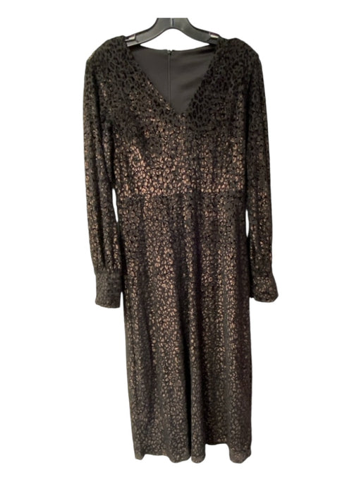 Elie Tahari Size 2 Black & Brown Poly Blend Velvet Long Sleeve Burn Out Dress Black & Brown / 2