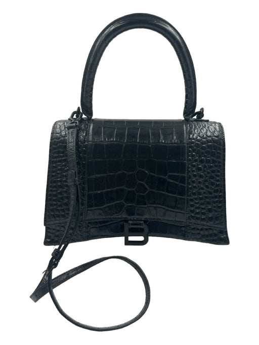 Balenciaga Black Leather Embossed Top Handle Crossbody Strap Magnetic Close Bag Black / Medium
