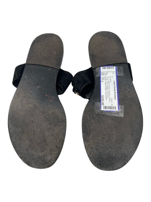 Gucci Shoe Size 37.5 Black & Gold Suede & Leather Thong Flat Horsebit Sandals Black & Gold / 37.5