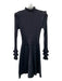 Zara Size S Black Polyamide Knit Ruffle Neckline Long Sleeve Paneled Dress Black / S