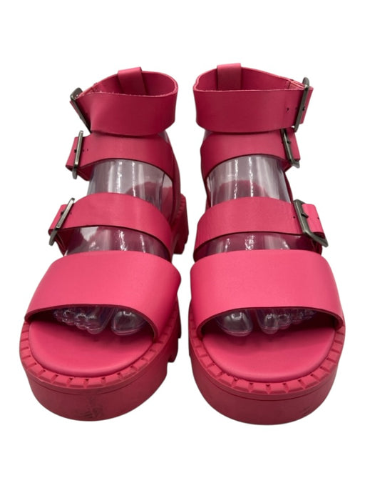 Silent D Shoe Size 38 Bright Pink Leather & Rubber Lug Sole Ankle Buckle Sandals Bright Pink / 38