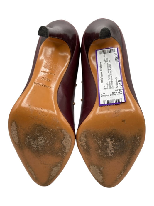 Brunomagli Shoe Size 38.5 Burgundy Purple Leather Upper Gold Tone Hardware Pumps Burgundy Purple / 38.5