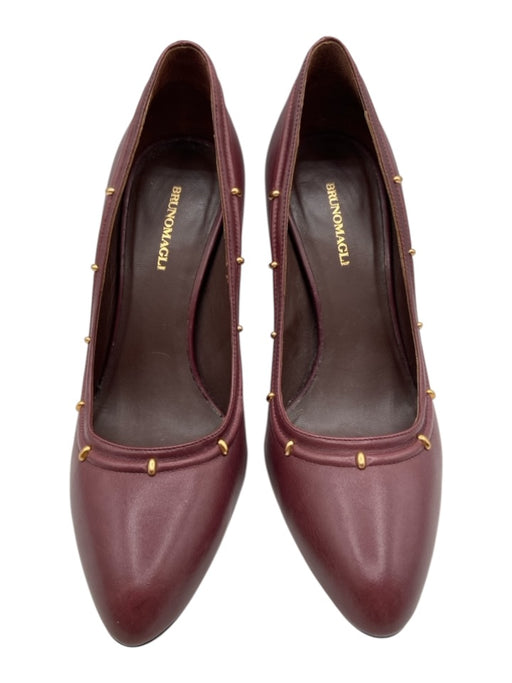 Brunomagli Shoe Size 38.5 Burgundy Purple Leather Upper Gold Tone Hardware Pumps Burgundy Purple / 38.5
