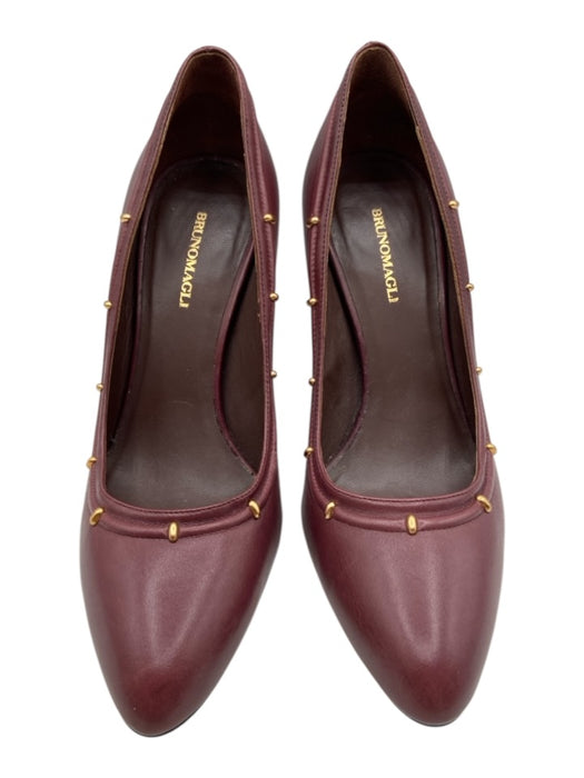 Brunomagli Shoe Size 38.5 Burgundy Purple Leather Upper Gold Tone Hardware Pumps Burgundy Purple / 38.5