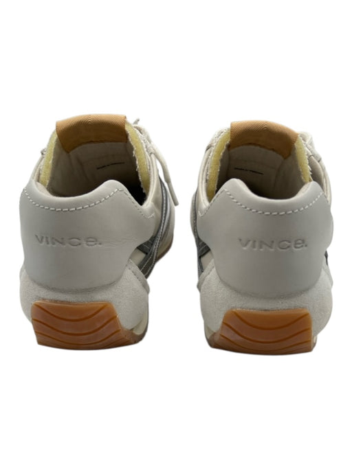 Vince Shoe Size 6.5 White, Silver, Beige Leather & Suede Low Top Sneakers White, Silver, Beige / 6.5