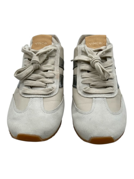 Vince Shoe Size 6.5 White, Silver, Beige Leather & Suede Low Top Sneakers White, Silver, Beige / 6.5