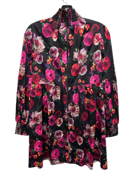 Alice + Olivia Size S/P Black, Pink, Multi Cotton Blend Long Sleeve Floral Dress Black, Pink, Multi / S/P