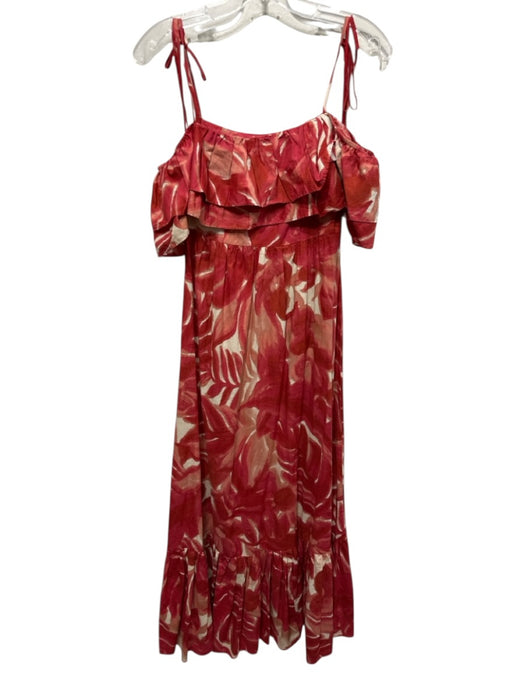 Zara Size XS red & cream Cotton Ruffle Abstract Off Shoulder Maxi Dress red & cream / XS