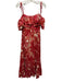 Zara Size XS red & cream Cotton Ruffle Abstract Off Shoulder Maxi Dress red & cream / XS