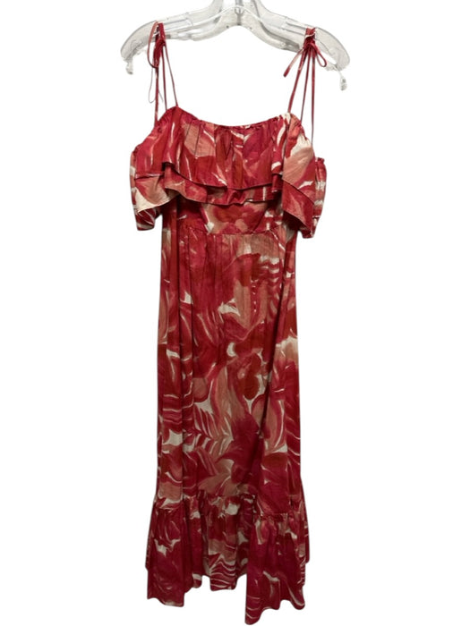 Zara Size XS red & cream Cotton Ruffle Abstract Off Shoulder Maxi Dress red & cream / XS
