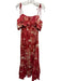 Zara Size XS red & cream Cotton Ruffle Abstract Off Shoulder Maxi Dress red & cream / XS