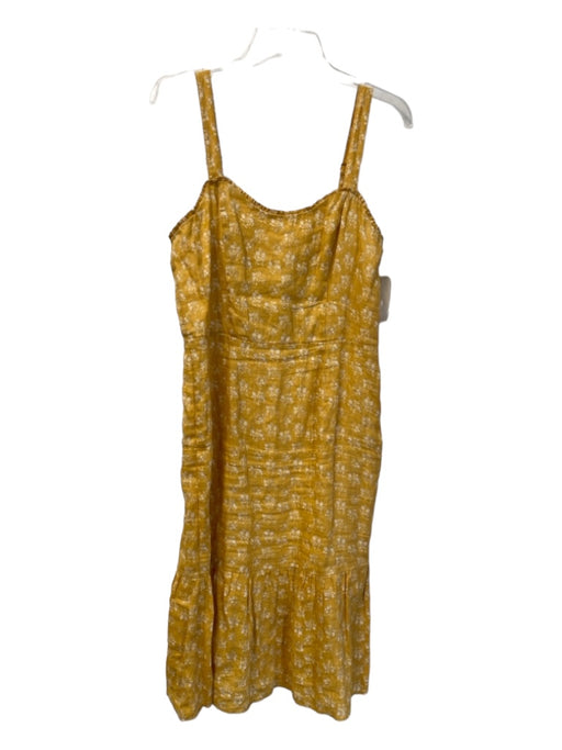Cynthia Rowley Size 8 Yellow Linen Midi Adjustable Strap Floral Tiered Dress Yellow / 8
