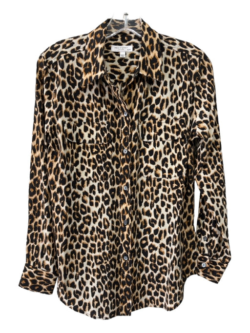 Equipment Size XS Beige & Brown Silk Collared Button Up Long Sleeve Cheetah Top Beige & Brown / XS
