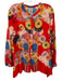 Johnny Was Size Est L Red & Multi Cupra Rayon Button Up Long Sleeve Floral Top Red & Multi / Est L