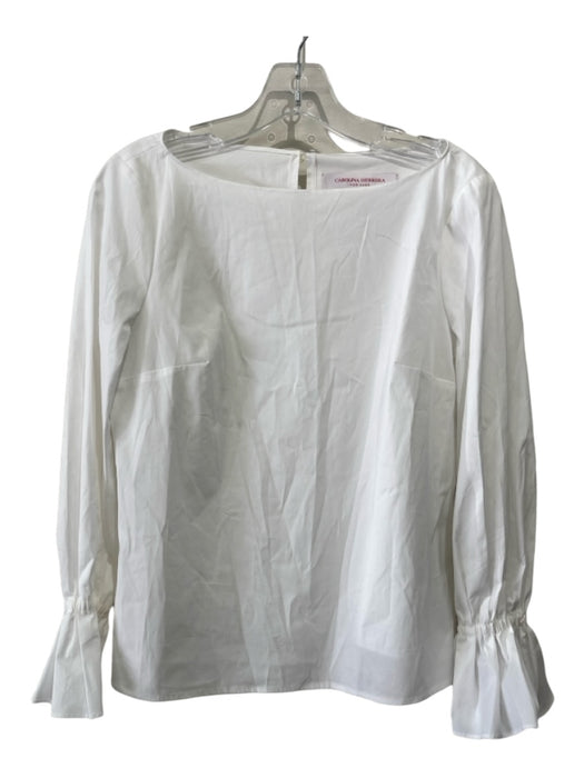 Carolina Herrera Size 2 White Cotton Blend Round Neck Long Flare Sleeve Top White / 2