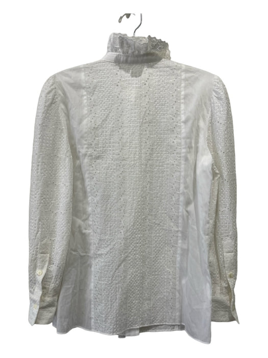 Dolce & Gabbana Size 38 White Cotton Ruffle Neck Button Front Long Sleeve Top White / 38