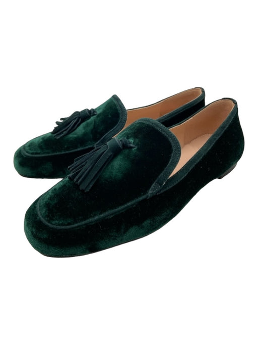 J Crew Shoe Size 6 Green Velvet Round Square Toe Tassel Slip On Loafers Green / 6