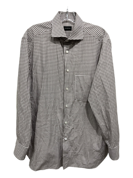 Ermenegildo Zegna Size 16 Brown & White Cotton Plaid Button Up Long Sleeve Shirt 16