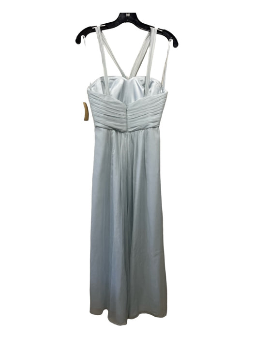 Amsale Size 6 Light Blue Silk Sheer Overlay Ruched Maxi T Strap Dress Light Blue / 6