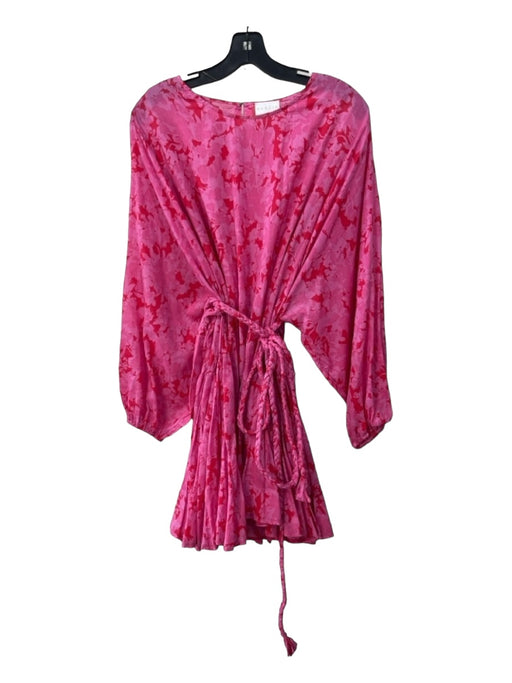 Karlie Size L Pink & Red Cotton Floral Long Balloon Sleeve Kerchief Hem Dress Pink & Red / L