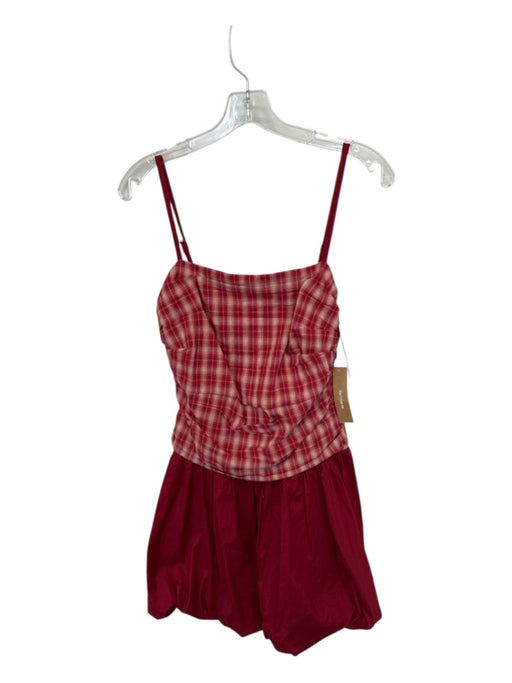 Kourt Size XS red & cream Cotton Spaghetti Strap Plaid Bubble Hem Dress red & cream / XS