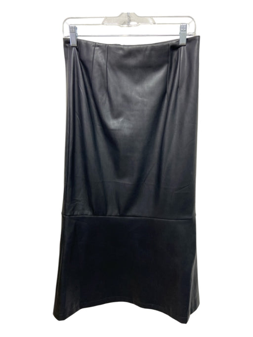 Staud Size 8 Black PU leather Midi Pleat Back Zip Skirt Black / 8