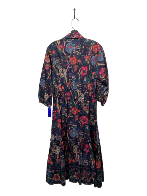 Cara Cara Size S Navy & Multi Cotton Blend Floral Collared Button Up Maxi Dress Navy & Multi / S