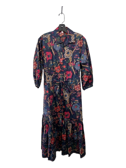 Cara Cara Size S Navy & Multi Cotton Blend Floral Collared Button Up Maxi Dress Navy & Multi / S