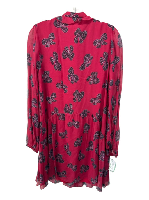 Saloni Size 2 Red & Black Silk & Polyester Sheer Overlay Bow Print Dress Red & Black / 2