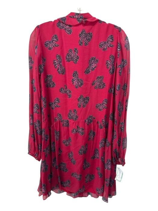 Saloni Size 2 Red & Black Silk & Polyester Sheer Overlay Bow Print Dress Red & Black / 2