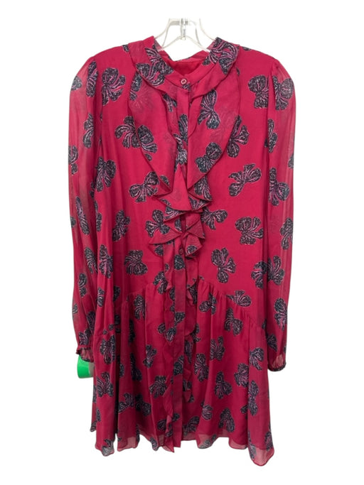 Saloni Size 2 Red & Black Silk & Polyester Sheer Overlay Bow Print Dress Red & Black / 2