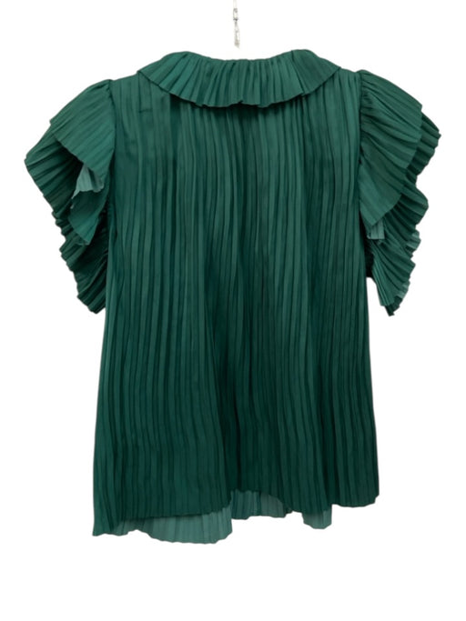 Ulla Johnson Size 4 Emerald Green Polyester Satin Accordion Pleat Tie V Neck Top Emerald Green / 4