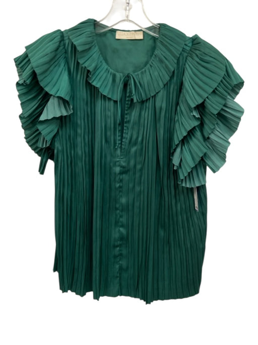 Ulla Johnson Size 4 Emerald Green Polyester Satin Accordion Pleat Tie V Neck Top Emerald Green / 4