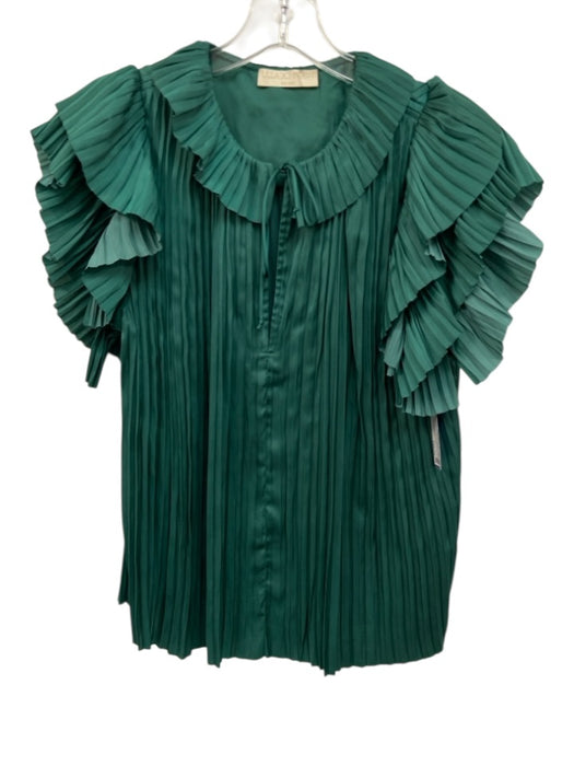 Ulla Johnson Size 4 Emerald Green Polyester Satin Accordion Pleat Tie V Neck Top Emerald Green / 4