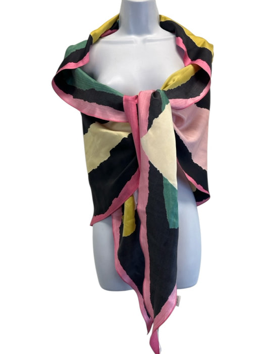 Lafayette 148 Pink, Yellow & Black Silk Abstract Print Twill Diamond shape scarf Pink, Yellow & Black