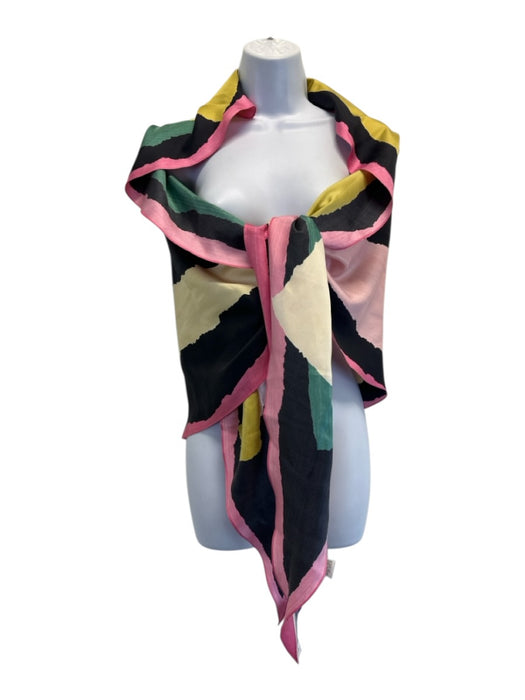 Lafayette 148 Pink, Yellow & Black Silk Abstract Print Twill Diamond shape scarf Pink, Yellow & Black
