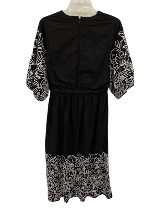 Figue Size 4 Black & White Cotton Floral Embroidered 1/2 Balloon Sleeve Dress Black & White / 4