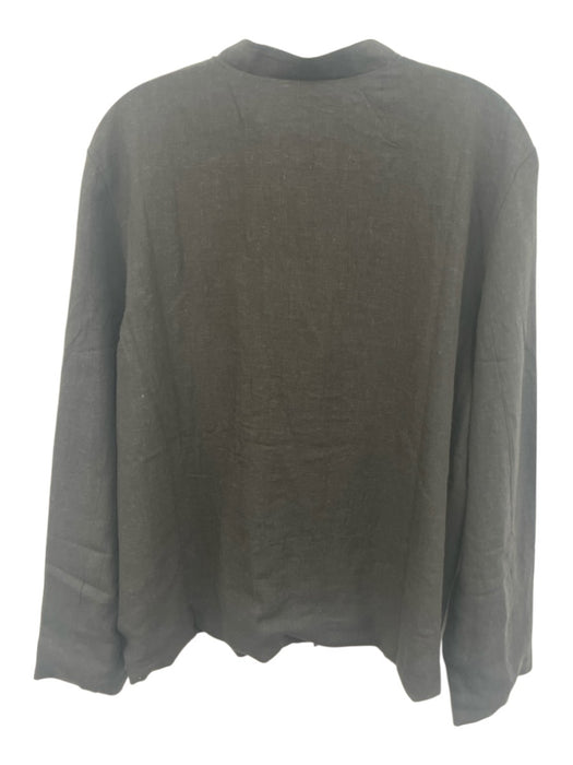 Julia Amory Size M Black Linen Blend Knot Button Front Mandarin Collar Jacket Black / M