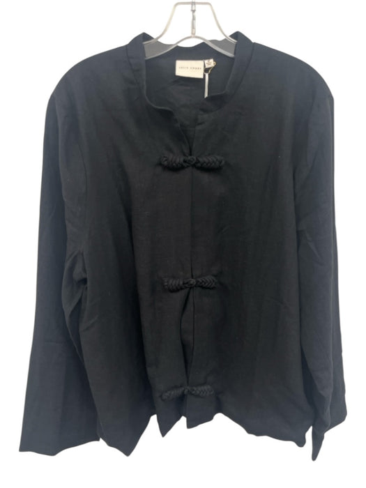 Julia Amory Size M Black Linen Blend Knot Button Front Mandarin Collar Jacket Black / M