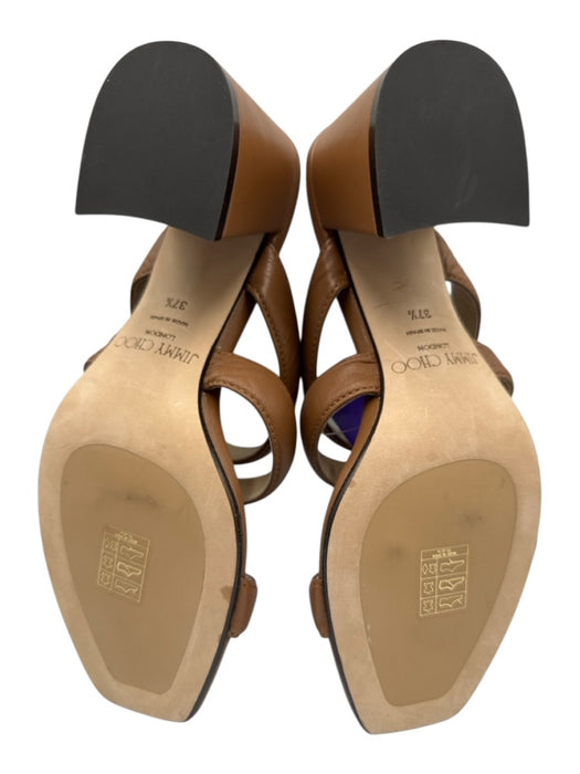 Jimmy Choo Shoe Size 37.5 Tan Brown Leather Upper Strappy Chisel Toe Sandals Tan Brown / 37.5