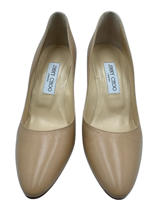 Jimmy Choo Shoe Size 37.5 Beige Leather Upper Almond Toe Stiletto Mid Heel Pumps Beige / 37.5