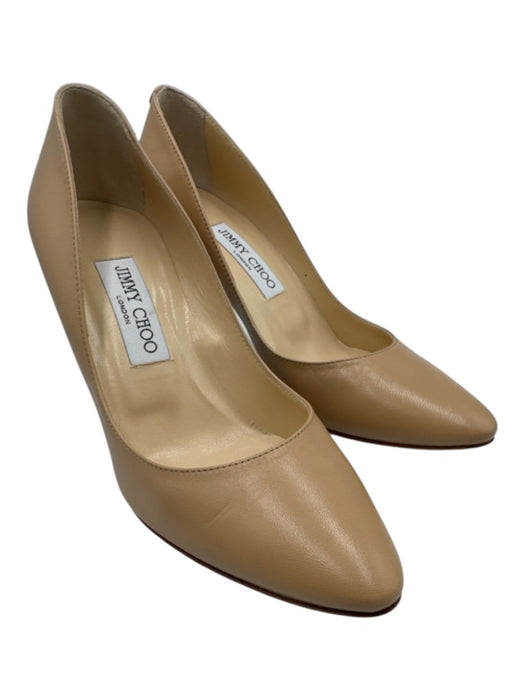Jimmy Choo Shoe Size 37.5 Beige Leather Upper Almond Toe Stiletto Mid Heel Pumps Beige / 37.5