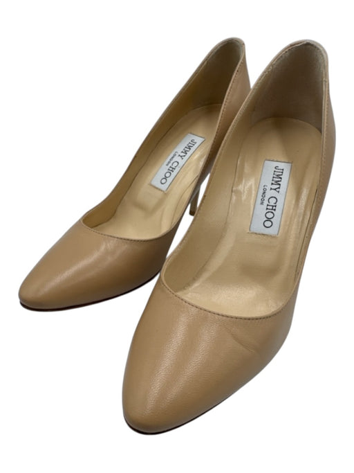 Jimmy Choo Shoe Size 37.5 Beige Leather Upper Almond Toe Stiletto Mid Heel Pumps Beige / 37.5