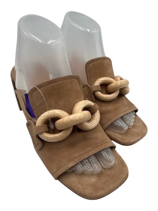 Pedro Garcia Shoe Size 38 Beige Leather Upper Suede Wood Detail Chain Mules Beige / 38
