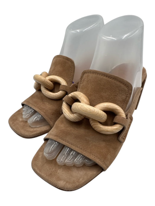 Pedro Garcia Shoe Size 38 Beige Leather Upper Suede Wood Detail Chain Mules Beige / 38