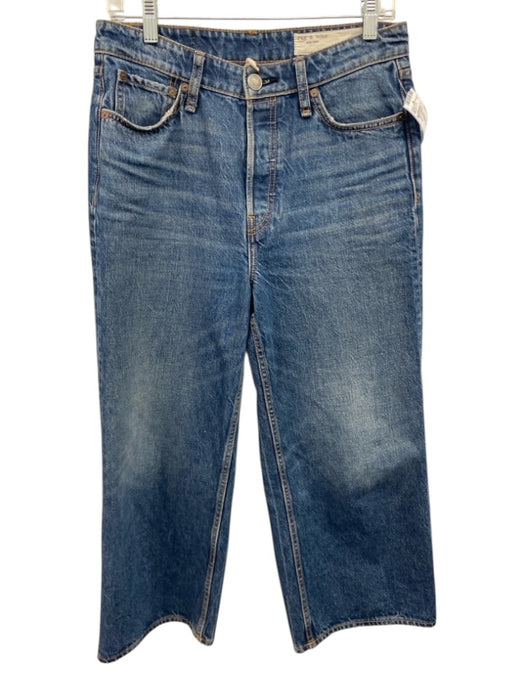 Rag & Bone Size 28 Medium Wash Cotton Denim High Rise Button Fly Wide Crop Jeans Medium Wash / 28