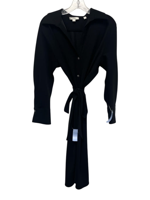 Vince Size S Black Polyester Long Sleeve Button Front Collared Shirt Dress Black / S